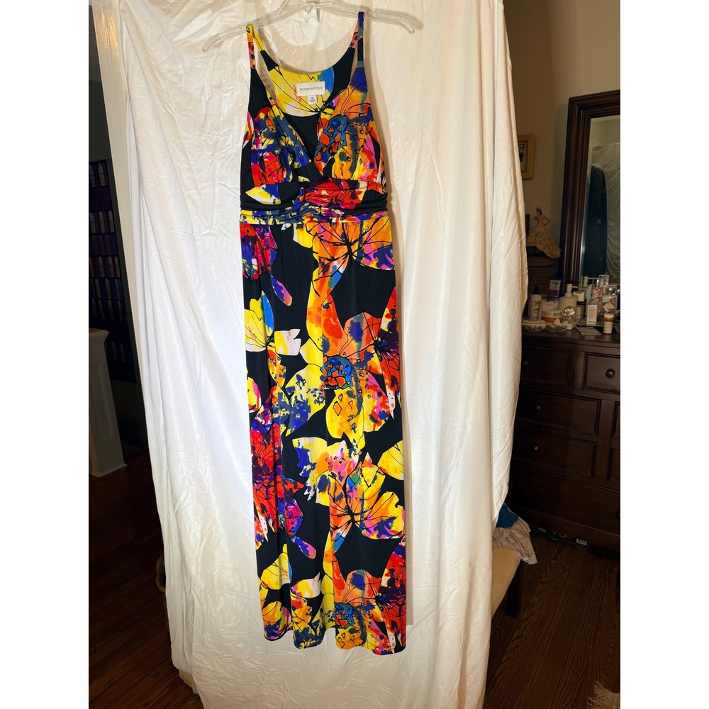 Ronni Nicole Womens Floral Butterfly Maxi Dress Sleeveless V-Neck Multi Color 10